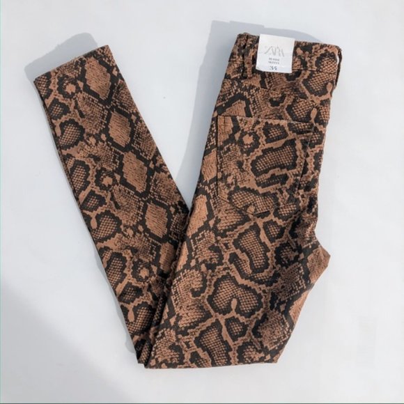 Zara High Rise Snake Print Skinny Jeans - 2 - Picture 3 of 3